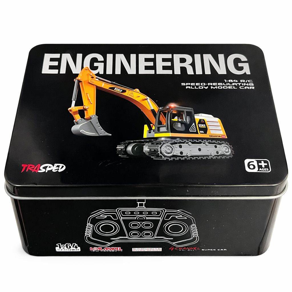 Mini RC Excavator Vehicle | 1:64 Scale Die-Cast Metal Body | Remote Control