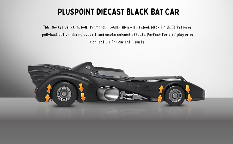 Diecast Black Batman Car 1/24 Scale Model, Pull Back Vehicle Alloy Simulation Supercar