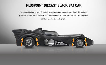 Diecast Black Batman Car 1/24 Scale Model, Pull Back Vehicle Alloy Simulation Supercar