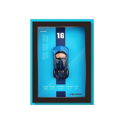 Veyron 1:32 Bugatti Veyron 3D Metal Diecast Sports Car with Wooden Photo Frame | Simulation Racing Model Hanging Wall Art | Collectible Gift for Car Lovers & Friends
