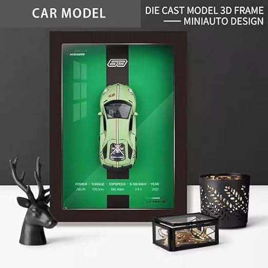Lamborghini 3D Car Frame Wall Art Wooden Frame With Removable Die-Cast Cars Pull-Back Action Lights And Opening Doors Collectible Display For Car Lovers