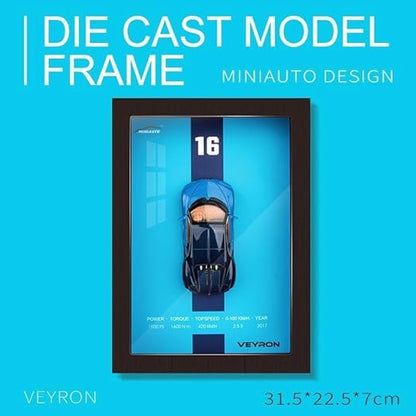 Veyron 1:32 Bugatti Veyron 3D Metal Diecast Sports Car with Wooden Photo Frame | Simulation Racing Model Hanging Wall Art | Collectible Gift for Car Lovers & Friends