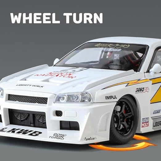 1:24 Nissan Skyline GTR-R34 S15 Diecast Model Metal Pull Back Toy car for Kids (Multicolor, Pack of: 1)