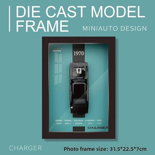 classic 1970 Charger model 3D Car Frame Wall Art – Wooden Display Frame with Removable Die-cast Cars