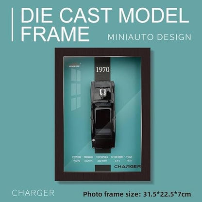 classic 1970 Charger model 3D Car Frame Wall Art – Wooden Display Frame with Removable Die-cast Cars
