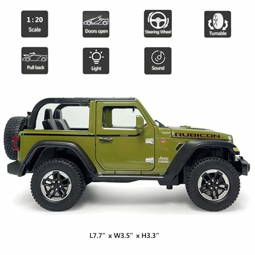 1:24 Diecast Model Alloy Jeep Wrangler Rubicon 1941 Open Roof Metal Pullback