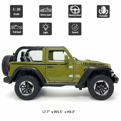 1:24 Diecast Model Alloy Jeep Wrangler Rubicon 1941 Open Roof Metal Pullback
