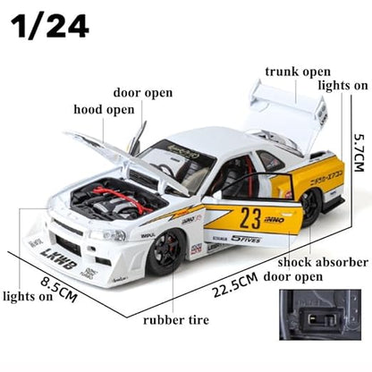 1:24 Nissan Skyline GTR-R34 S15 Diecast Model Metal Pull Back Toy car for Kids (Multicolor, Pack of: 1)