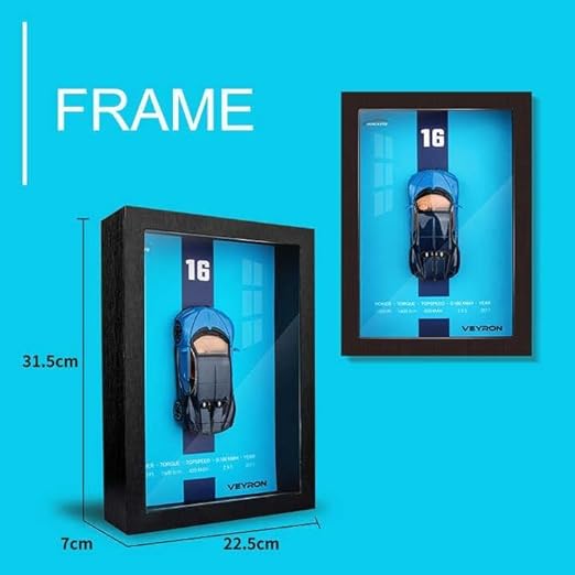 Veyron 1:32 Bugatti Veyron 3D Metal Diecast Sports Car with Wooden Photo Frame | Simulation Racing Model Hanging Wall Art | Collectible Gift for Car Lovers & Friends
