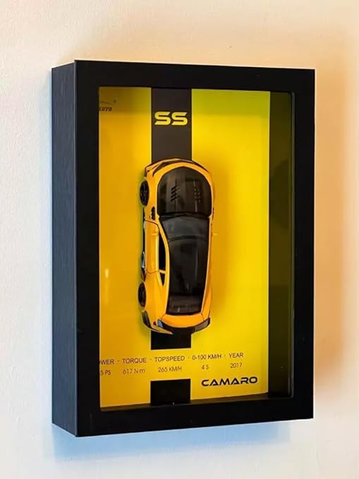 1:32 3D Metal Camaro Diecast Sports Car Model in Wooden