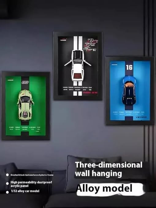 Veyron 1:32 Bugatti Veyron 3D Metal Diecast Sports Car with Wooden Photo Frame | Simulation Racing Model Hanging Wall Art | Collectible Gift for Car Lovers & Friends