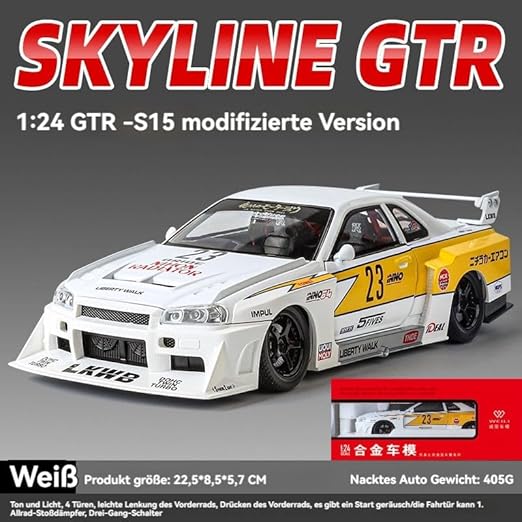 1:24 Nissan Skyline GTR-R34 S15 Diecast Model Metal Pull Back Toy car for Kids (Multicolor, Pack of: 1)