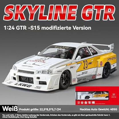 1:24 Nissan Skyline GTR-R34 S15 Diecast Model Metal Pull Back Toy car for Kids (Multicolor, Pack of: 1)