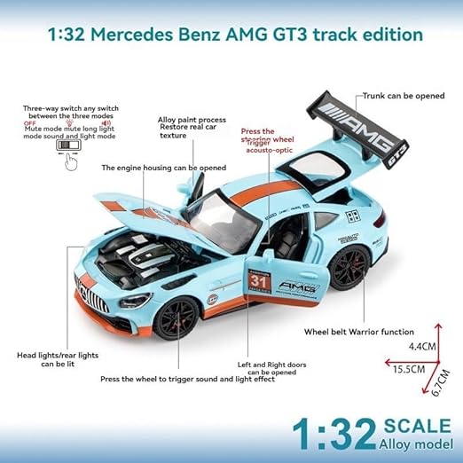 GT3 3D Car Frame Wall Art,  Wooden Display Frame with Removable Die-cast Car