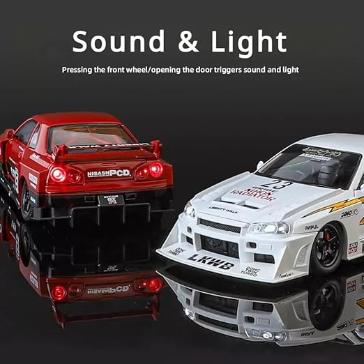 1:24 Nissan Skyline GTR-R34 S15 Diecast Model Metal Pull Back Toy car for Kids (Multicolor, Pack of: 1)