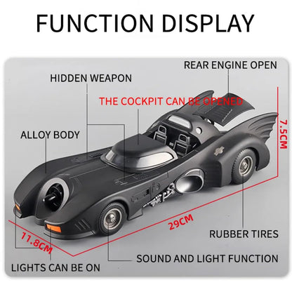 Diecast Black Batman Car 1/24 Scale Model, Pull Back Vehicle Alloy Simulation Supercar