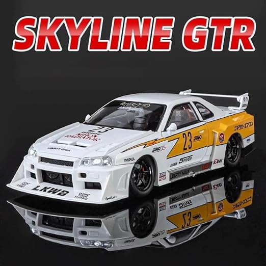 1:24 Nissan Skyline GTR-R34 S15 Diecast Model Metal Pull Back Toy car for Kids (Multicolor, Pack of: 1)