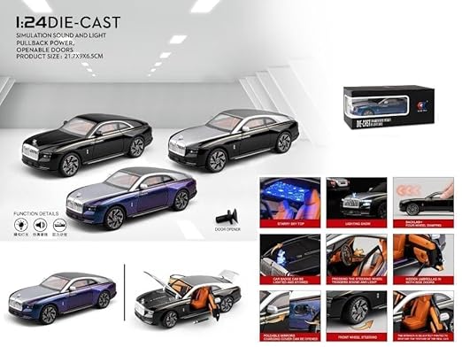 1:24 Rolls-Royce Spectre Luxury Metal Toy Car Big Size Diecast with Openable Doors Light Sound Pull Back