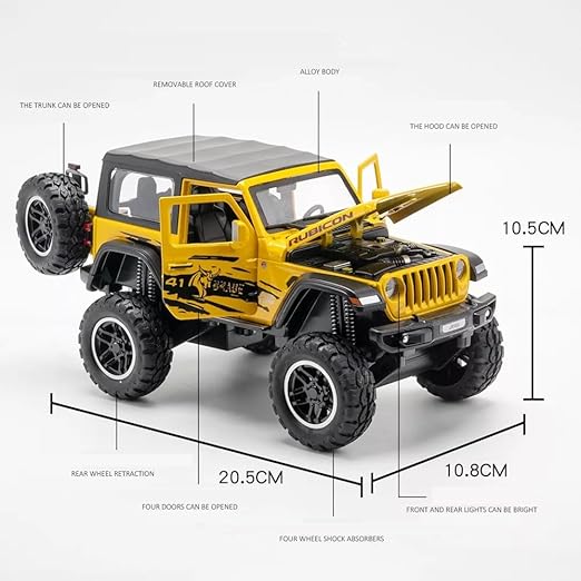 1:24 Diecast Model Alloy Jeep Wrangler Rubicon 1941 Open Roof Metal Pullback