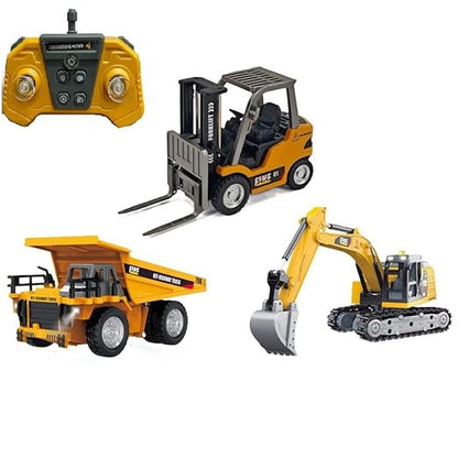 Mini RC Construction Series set of 3 – Pocket Dump Truck,Excavator & Forklift Set, 1/64 scale