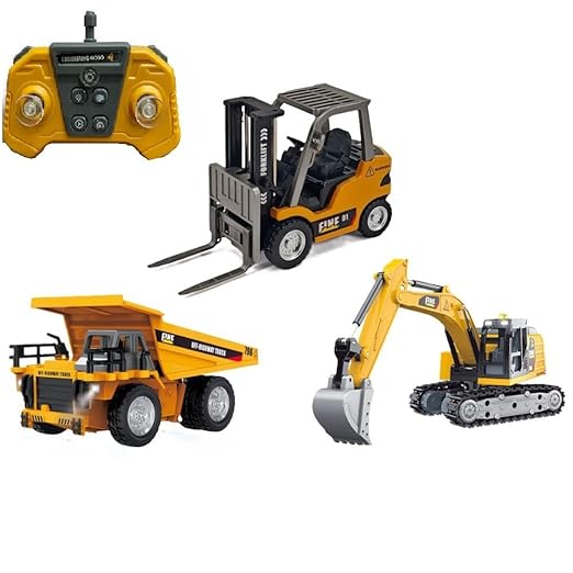 Mini RC Construction Series set of 3 – Pocket Dump Truck,Excavator & Forklift Set, 1/64 scale