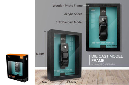 classic 1970 Charger model 3D Car Frame Wall Art – Wooden Display Frame with Removable Die-cast Cars