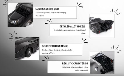 Diecast Black Batman Car 1/24 Scale Model, Pull Back Vehicle Alloy Simulation Supercar