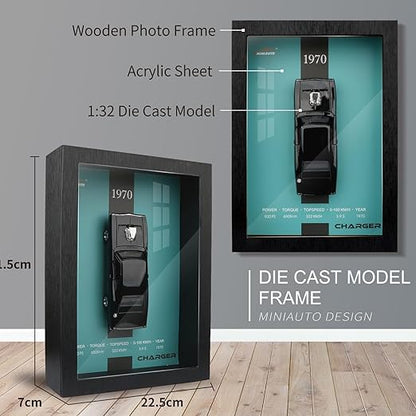 classic 1970 Charger model 3D Car Frame Wall Art – Wooden Display Frame with Removable Die-cast Cars