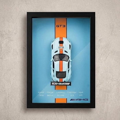 GT3 3D Car Frame Wall Art,  Wooden Display Frame with Removable Die-cast Car